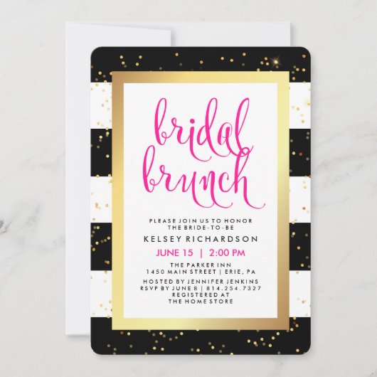 Bridal Brunch | Zwart wit goud en roze douche Kaart (Voorkant)
