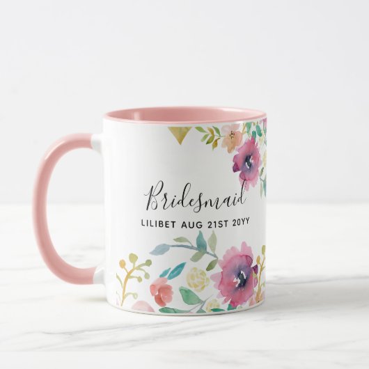 Bridal BUDGET Bridesmaid Gifts Pink Floral Mok (Links)