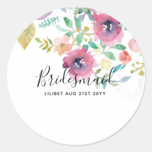 Bridal BUDGET Bridesmaid Gifts Pink Floral Ronde Sticker