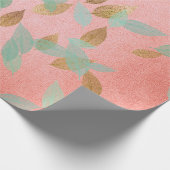 Bridal Coral Gold Falling Leafs Munt Cadeaupapier (Hoek)