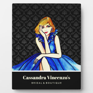 Bridal Dark Royal Blue Cocktail Gown Black Damask Fotoplaat