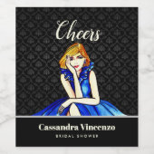 Bridal Dark Royal Blue Cocktail Gown Black Damask Wijn Etiket (Enkel label)