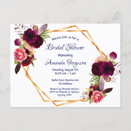 Bridal douche uitnodiging burgundy floral boho blu