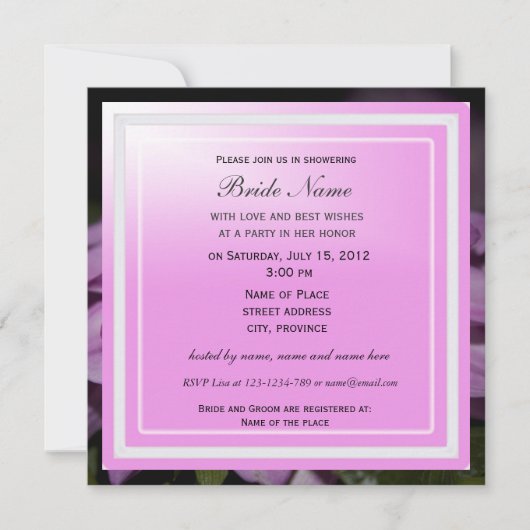 Bridal douche-uitnodiging, paarse dahlia kaart (Voorkant)