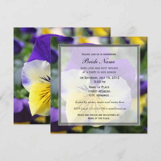 Bridal doucheuitnodiging, blauwe pansiebloem kaart (Voorkant / Achterkant)