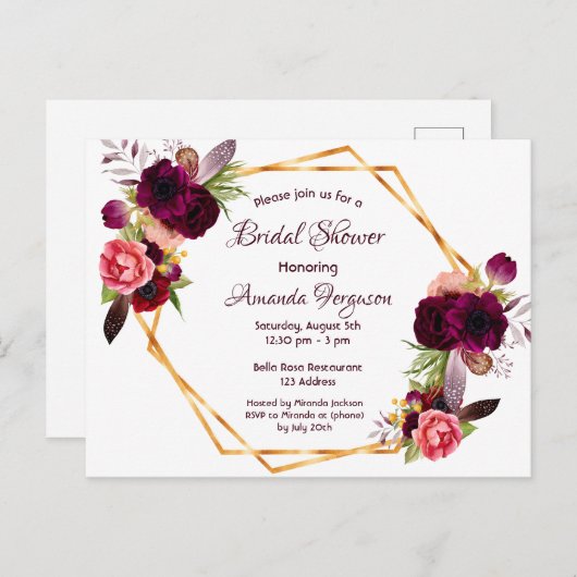 Bridal doucheuitnodiging bohemen briefkaart (Voorkant / Achterkant)