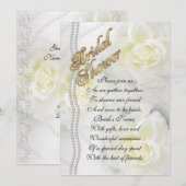 Bridal doucheuitnodiging elegante witte rozen kaart (Voorkant / Achterkant)