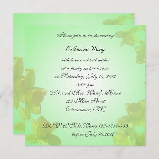 Bridal doucheuitnodiging, gele tulpbloemen kaart (Voorkant / Achterkant)