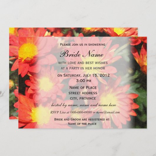 Bridal doucheuitnodiging, oranje dagbloemen kaart (Voorkant / Achterkant)