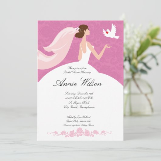 Bridal doucheuitnodigkaart met witte duif kaart (Staand voorkant)