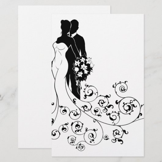 Bridal Dress Silhouette (Bride en Groom Wedding) Briefpapier (Voorkant / Achterkant)