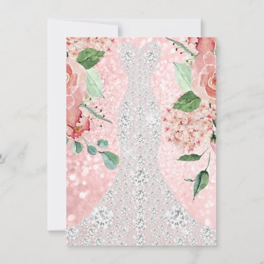 Bridal Dress Spark Roos Floral Pink Rose Florals Kaart (Achterkant)