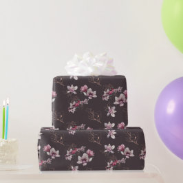 Bridal Dusty Burgundy Waterverf Flowers and Birds Cadeaupapier