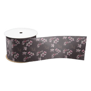 Bridal Dusty Burgundy Waterverf Flowers and Birds Satijnen Lint