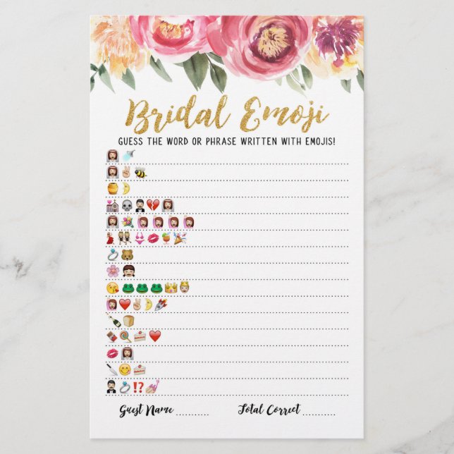 Bridal emoji game met Answers Vrijgezellenfeest ga (Voorkant)