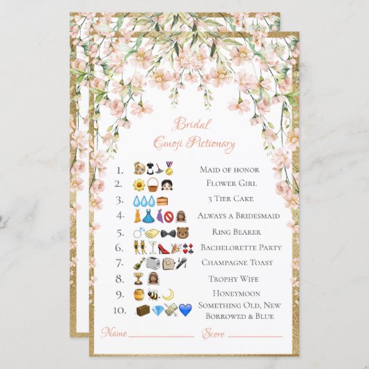 Bridal Emoji Pictionary Answers blank (Voorkant / Achterkant)