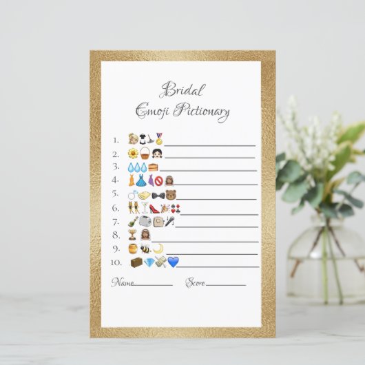 Bridal Emoji Pictionary Game Paper — Specificaties (Staand voorkant)