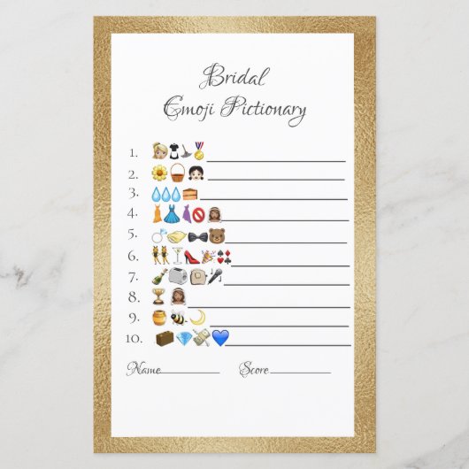 Bridal Emoji Pictionary Game Paper — Specificaties (Voorkant)