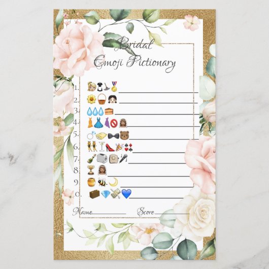 Bridal Emoji Pictionary Game Paper — Specificaties (Voorkant)
