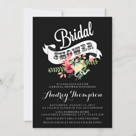 Bridal Floral Bouquet en Banner Shower Invitation Kaart (Voorkant)