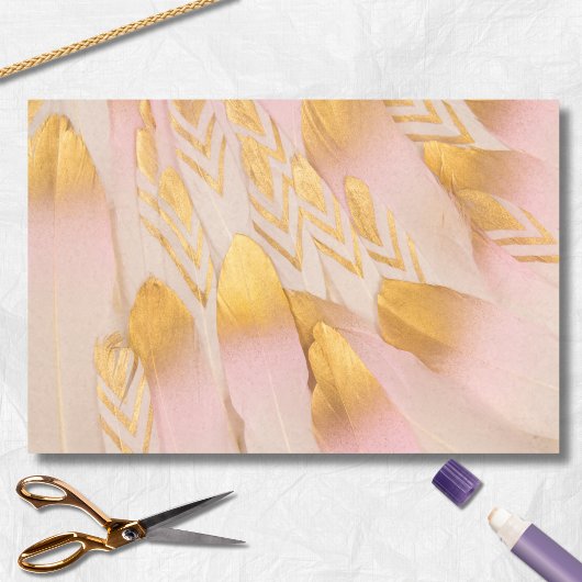 Bridal Gold Pink Arrow Feathers Tissuepapier