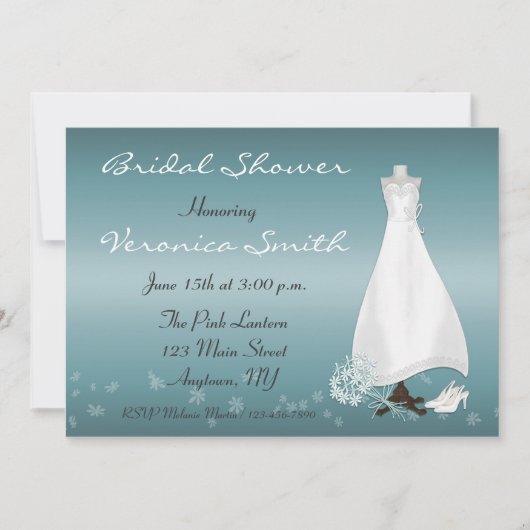 Bridal Gown Turquoise Shower Invitation Kaart (Voorkant)