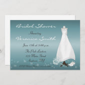 Bridal Gown Turquoise Shower Invitation Kaart (Voorkant / Achterkant)