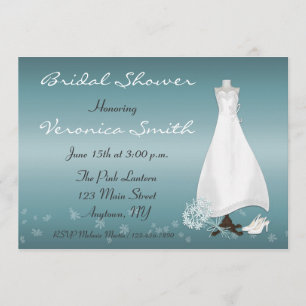 Bridal Gown Turquoise Shower Invitation Kaart
