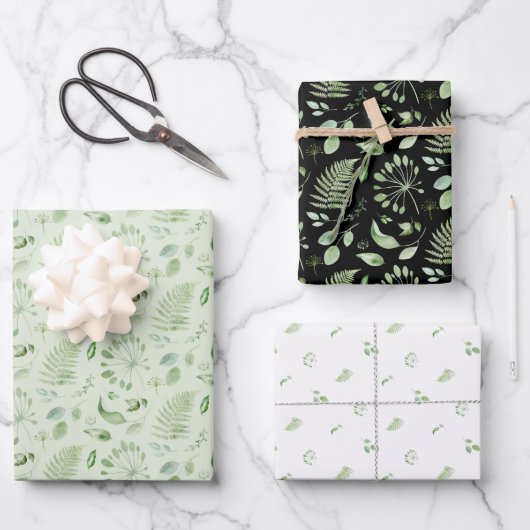 Bridal Green Tropical Leaves en Ferns Inpakpapier Vel (Voorkant)