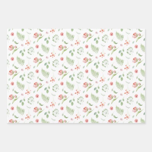 Bridal-groene en roze tropische bladeren en bloeme inpakpapier vel (Voorkant 3)