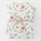 Bridal-groene en roze tropische bladeren en bloeme inpakpapier vel (In situ)