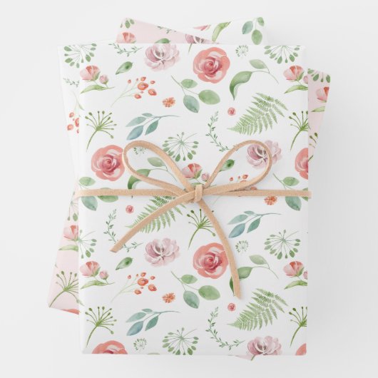 Bridal-groene en roze tropische bladeren en bloeme inpakpapier vel (In situ)