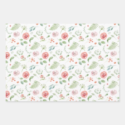 Bridal-groene en roze tropische bladeren en bloeme inpakpapier vel (Voorkant)