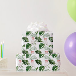 Bridal groene Waterverf Tropische bladeren Roze vo Cadeaupapier