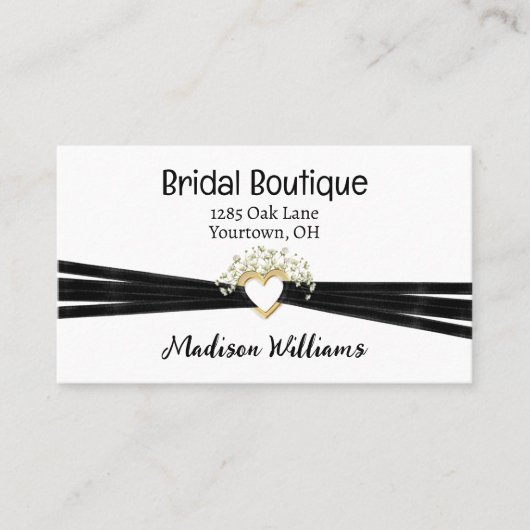 Bridal Heart en Black Ribbon Visitekaartje (Voorkant)