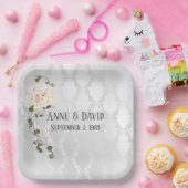 Bridal Hydrangea Bouquet op White Satin Papieren Bordje (Feest)