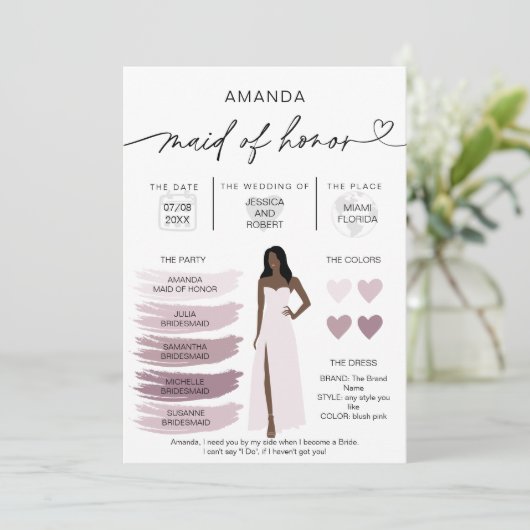 Bridal Kaart van Honor Info (Staand voorkant)
