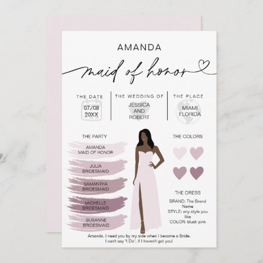 Bridal Kaart van Honor Info (Voorkant / Achterkant)