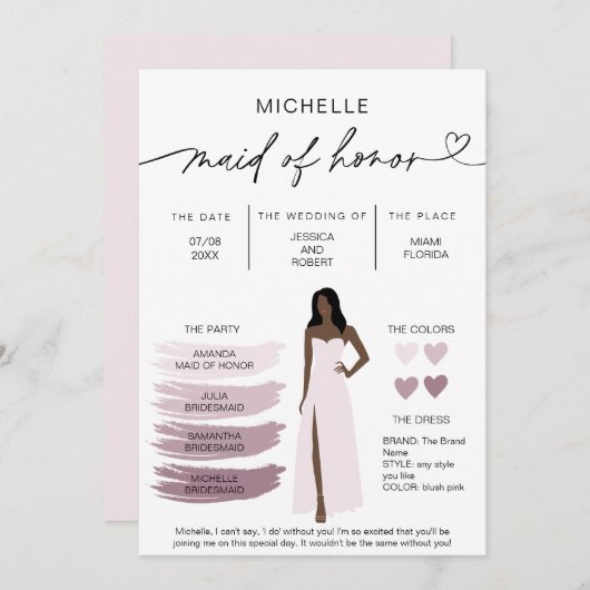 Bridal Kaart van Honor Info (Voorkant / Achterkant)