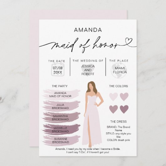 Bridal Kaart van Honor Info (Voorkant / Achterkant)