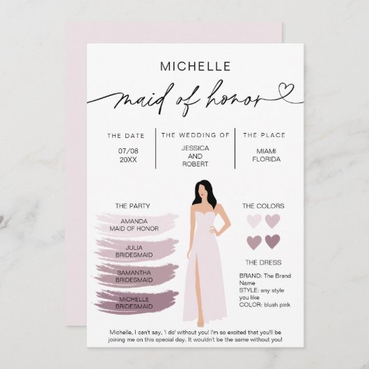 Bridal Kaart van Honor Info (Voorkant / Achterkant)