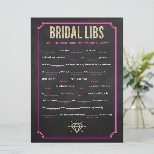 Bridal Libs Bachelorette Party Game Kaart (roze) (Staand voorkant)