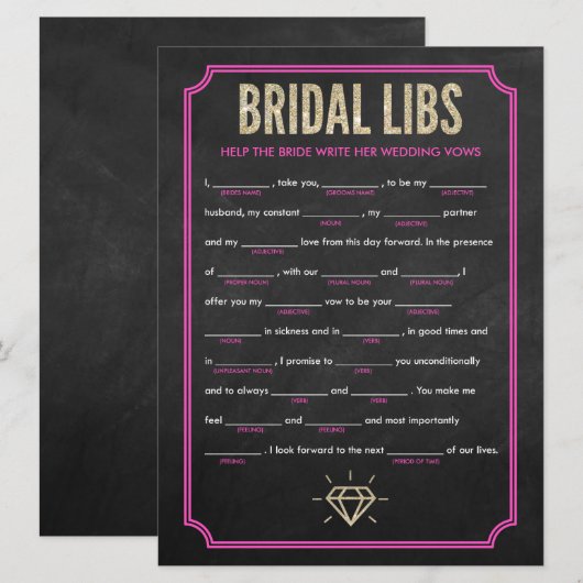 Bridal Libs Bachelorette Party Game Kaart (roze) (Voorkant / Achterkant)