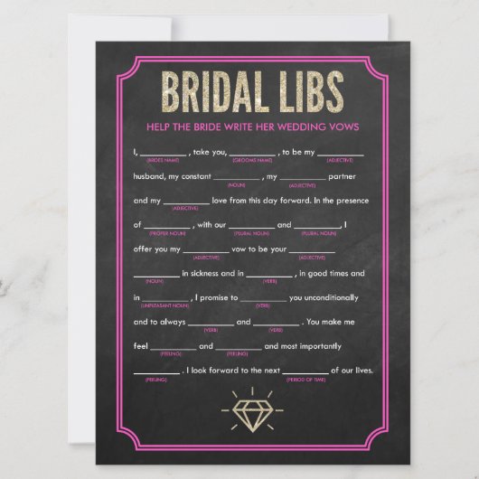 Bridal Libs Bachelorette Party Game Kaart (roze) (Voorkant)