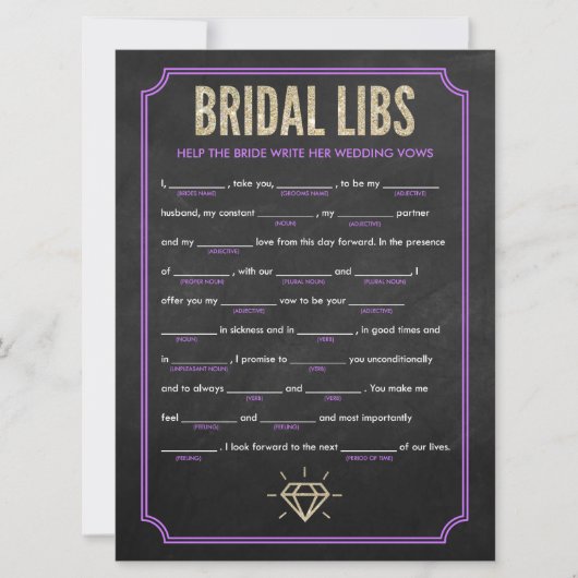 Bridal-libs Bachelorette Party-gamekaart (paars) (Voorkant)