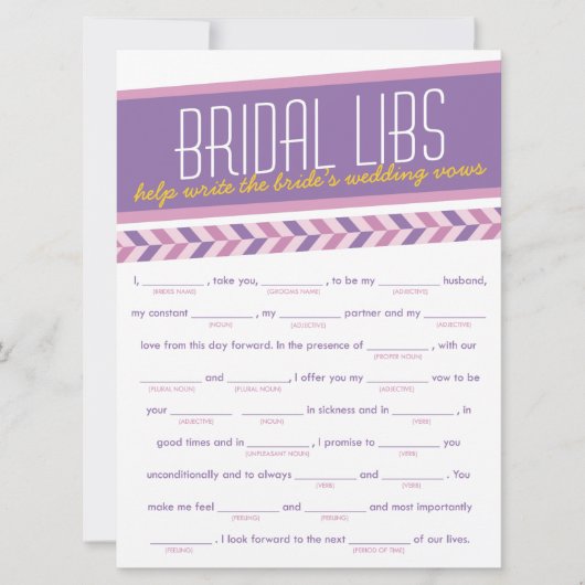 Bridal-libs Bachelorette Party-gamekaart (paars) Kaart (Voorkant)