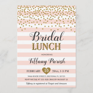 Bridal Lunch Invitting Blush Pink Gold Stripes Kaart