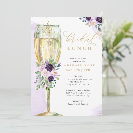 Bridal Lunch Paars Gold Vrijgezellenfeest Kaart (Staand voorkant)
