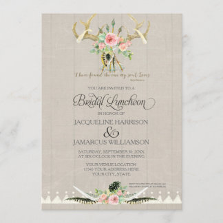 Bridal Luncheon BOHO Feather Deer Antler Rozen Art Kaart