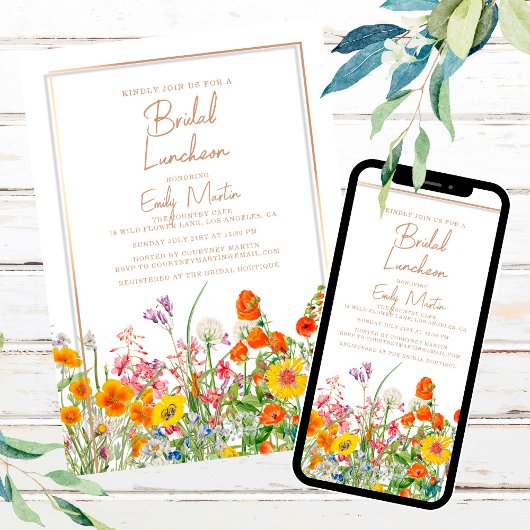 Bridal Luncheon Boho Wild Flowers Vrijgezellenfees Kaart